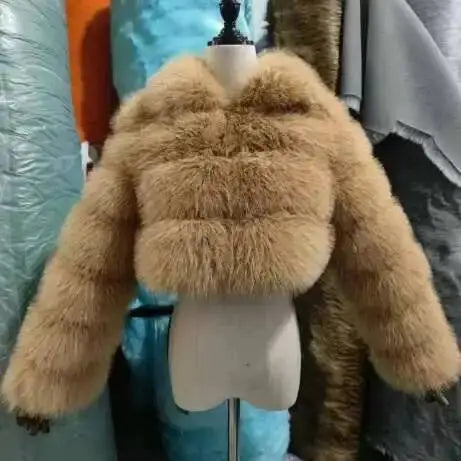 DEAT Fashion Women's Faux Fur Coat Lapel Zipper Long Sleeves Loose Thick Imitation  Fur Short Jacket Winter New 7AB6103 Pi-Mart
