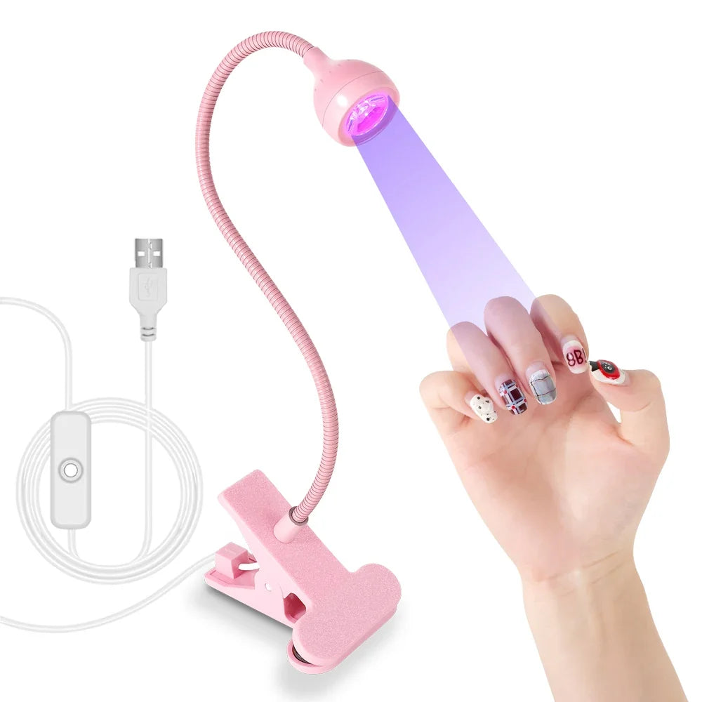 Nail LED UV Lamp for Drying Gel Nails Polish Clip-On Flexible Desk Mini Portable USB Nail Lamp UV Light Dryer for Manicure Salon Tri Light Beauty