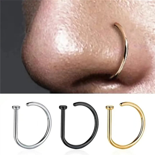 Women Men Fake Piering Nose Ring Earrings Fashion punk Non Piercing Nose Clip Stainless Steel Perforation Septum Body Jewelry Pi-Mart