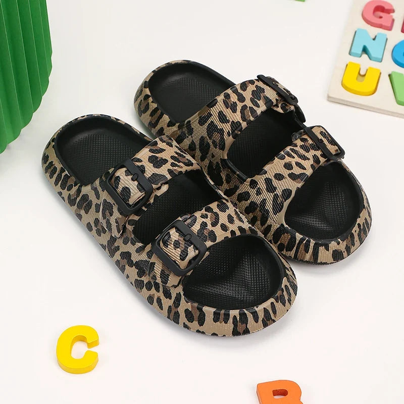 Summer Leopard Print Beach Slippers Women Plus Size Couple Non Slip Platform Sandals Woman Eva Soft Sole Cloud Slippers Female LadyShow.Store