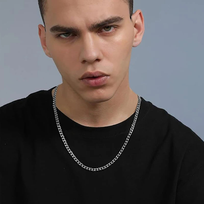 3.5-7MM Wide Stainless Steel Necklaces For Men Punk Cuban Link Chain Choker Women Hip Hop Fashion Party Jewelry Accessories Pi-Mart