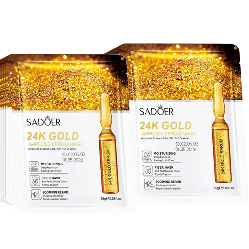10pcs SADOER 24K Gold Vitamin C Hyaluronic Acid Face Mask Facial Moisturizing Firming Hydrating Facial Masks Skin Care Products Pi-Mart