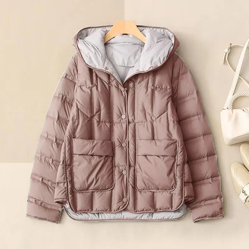 90% White Duck Down Women Down Jackets 2023 New Female Stand Collar Single-Breasted Puffer Jacket Casual Loose Hooded Parkas LadyShow.Store