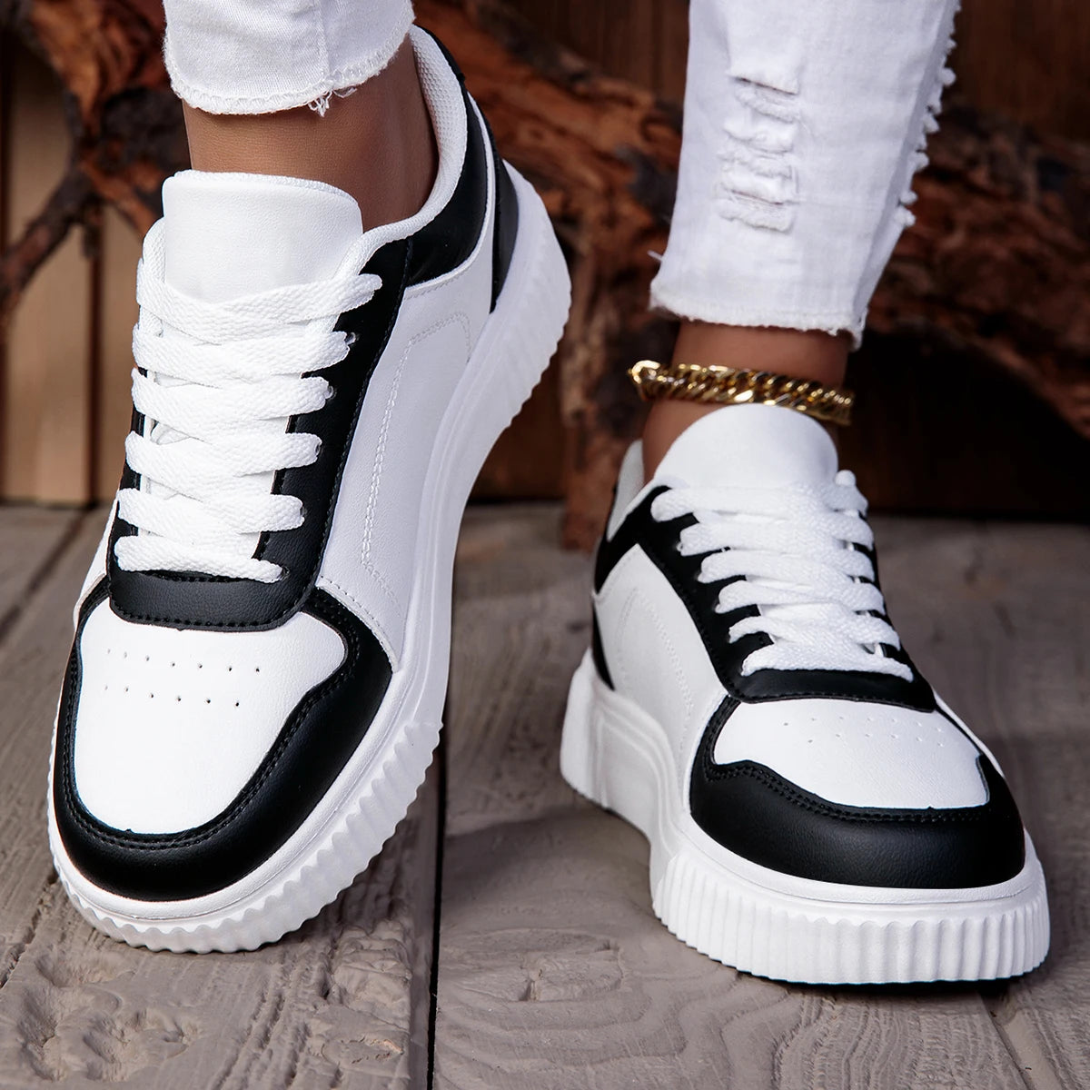 ZERJER Unisex Sneakers, New Arrival Large Size Classic Retro Men's Sports Skate Shoes, White Thick-Soled Tennis Shoes, Solid Col Pi-Mart