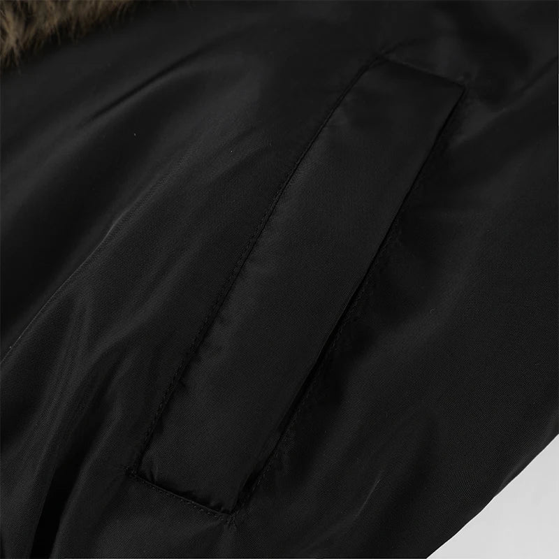 Fashion Faux Fur Patchwork Cotton Coat Women Lapel Zipper Pocket Cropped Street Warm Jacket 2026 Winter Lady Puffer Jackets New Pi-Mart