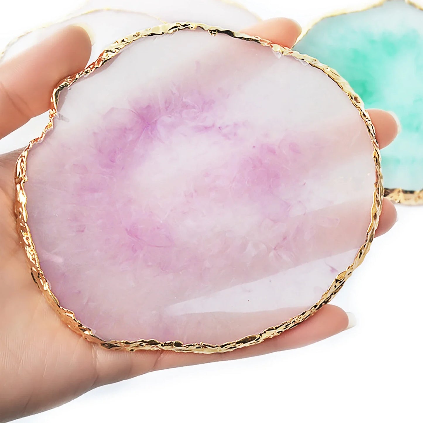 1PC Round Resin Agate Stone Nail Art Palette False Nail Tips Mixing Color Drawing Pallet Gel Polish Display Shelf Manicure Tool Tri Light Beauty