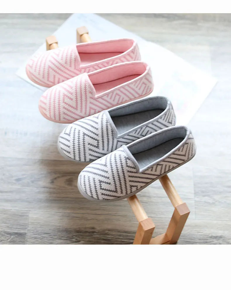 New 2026 Spring Autumn At Home Thermal Anti-Skid Slippers Women's Knitted Indoor Slippers Soft Outsole House Shoes Pi-Mart