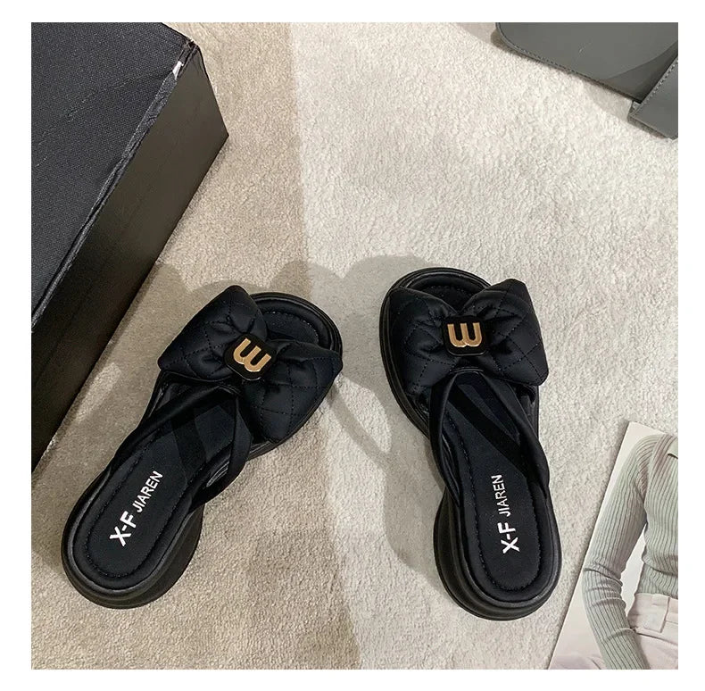 2024 summer New Fashion Women Shoes Slippers Comfortable Platform Shoe High Heels Leisure flower outdoor beach Slipper Women Pi-Mart