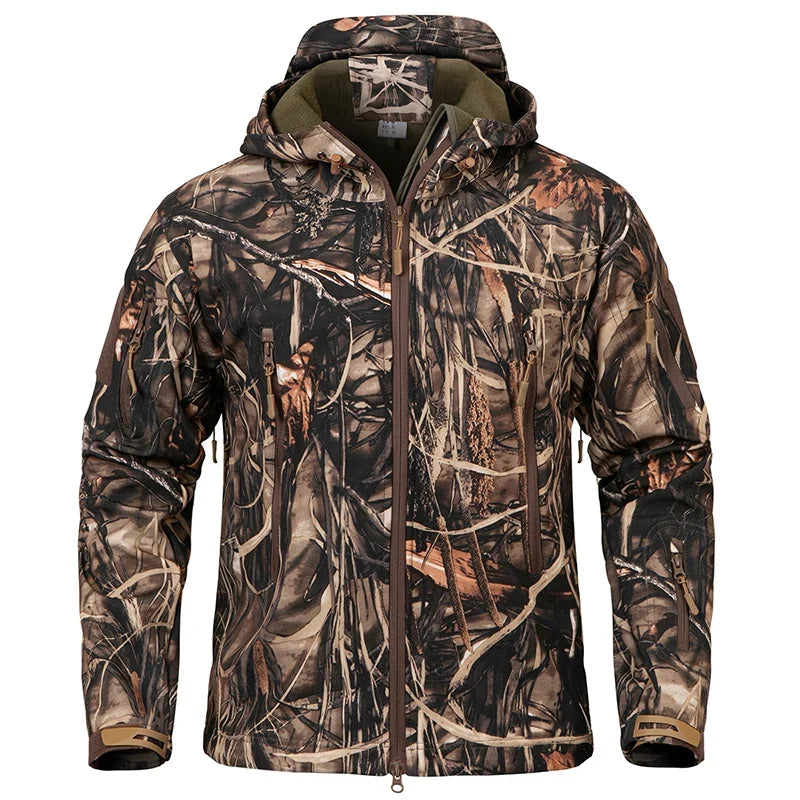 Men's Silent Soft Shell Camouflage Tactical Jacket Waterproof Warm Fleece Hunting Jackets Outdoor Hiking Fishing Hooded Coat LadyShow.Store