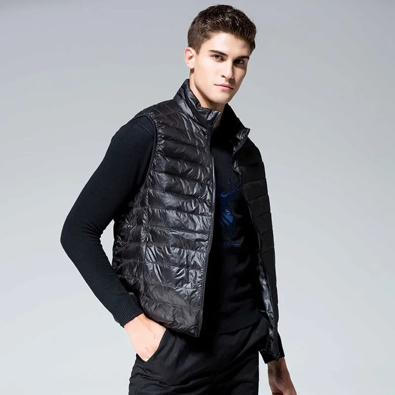 UETEEY 2026 Winter Sleeveless Puffer Vest Jacket Men Packable White Duck Down Waistcoat Lightweight Waterproof Casual Man Coat LadyShow.Store