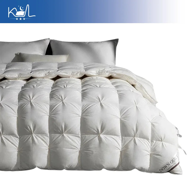 3D Luxury Quilted 100% Premium Goose Down Comforter King Queen Full Size Winter Thick Solid Color Duvet Pi-Mart