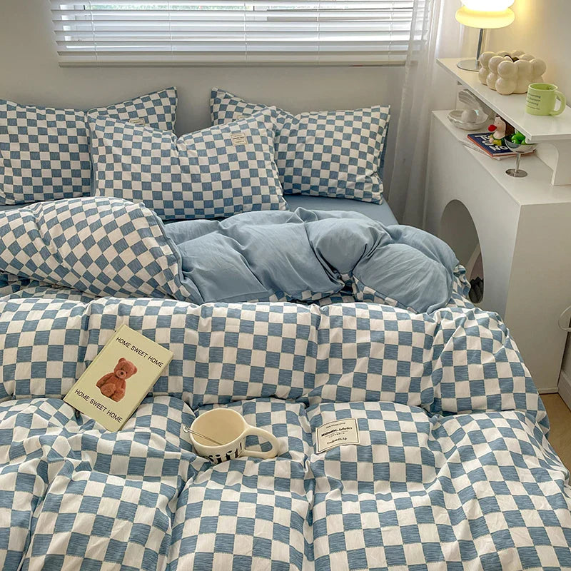 Plaid Style Bedding Set Skin-friendly Quilt Cover Pillowcase Bedsheet Home Bed Linen Sets Single/Full/Queen/King Size Bedclothes LadyShow.Store
