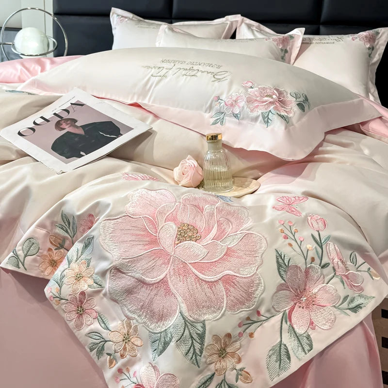 4pcs Light Luxury Style  120 Count Long Styl Cotton polyeste Embroidered Bedding Duvet Cover 200x230 220x240 Four Seasons Pi-Mart