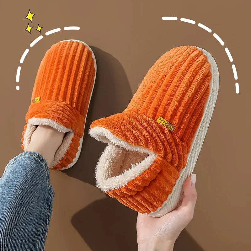 Evshine Soft Sole Slippers For Women Winter Fashion Women Fur Slippers Fuzzy Plush Men Slippers Warm Furry Women Cotton Shoes Pi-Mart