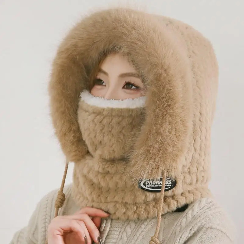 Simple Solid Color Cycling Windproof Cap Thickened Neck Warmer Ear Protection Hat Keep Warm Windproof Winter Hat Scarf Set Pi-Mart