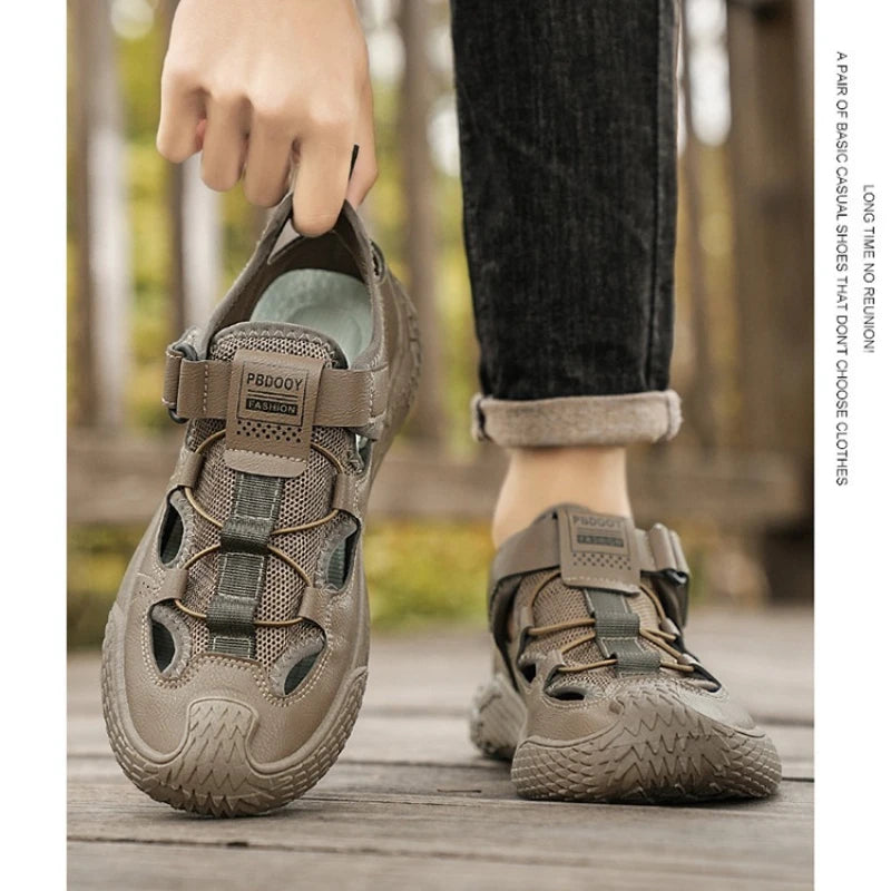 Large Size Sandals for Men, 2026 New Style, Trendy, Versatile, Casual Sports Sandals, Soft-Soled Hollow Beach Shoes for Men Pi-Mart