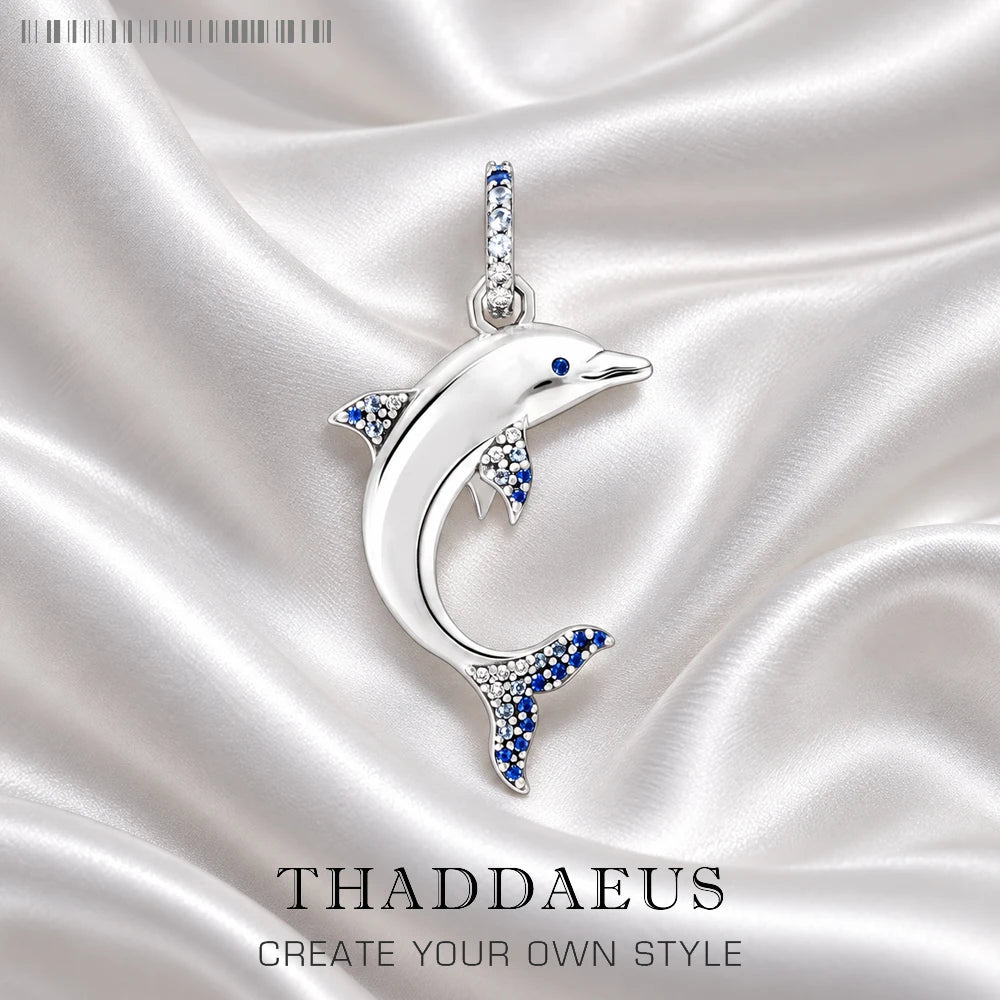 Pendant Dolphin Blue Brand 925 Sterling Silver Glam Jewelry 2023 Europe Style Accessorie Soul Lucky Gift For Woman Pi-Mart