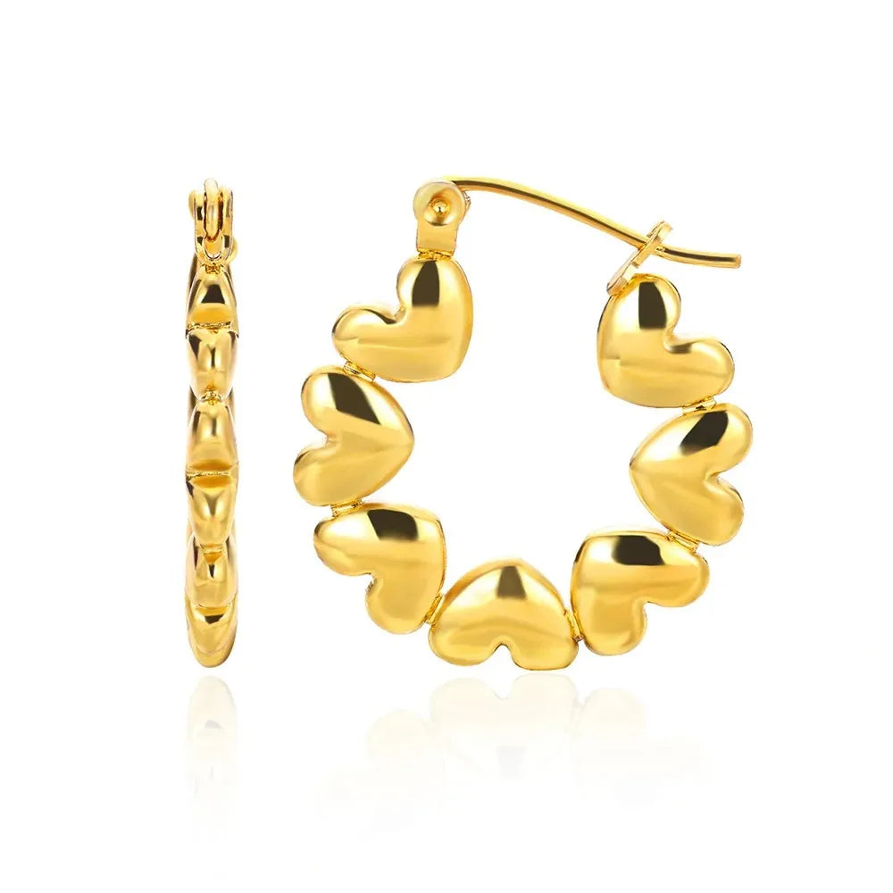 Hollow Zircon Heart Earrings For Women Stainless Steel Gold Color Heart Earring Luxury Wedding Couple Jewelry Gift Free Shipping Pi-Mart