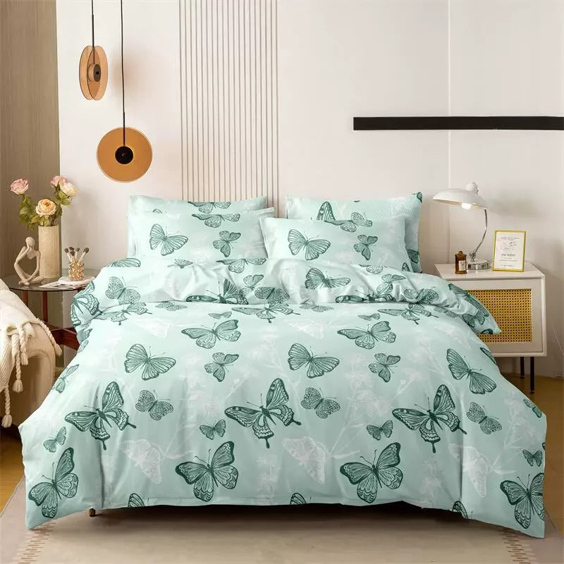 3pcs Printed Brushed Duvet Cover Pillowcase Three Piece Set High Quality Skin Friendly Fabric Bedding Cover (without Bed Sheet) Pi-Mart