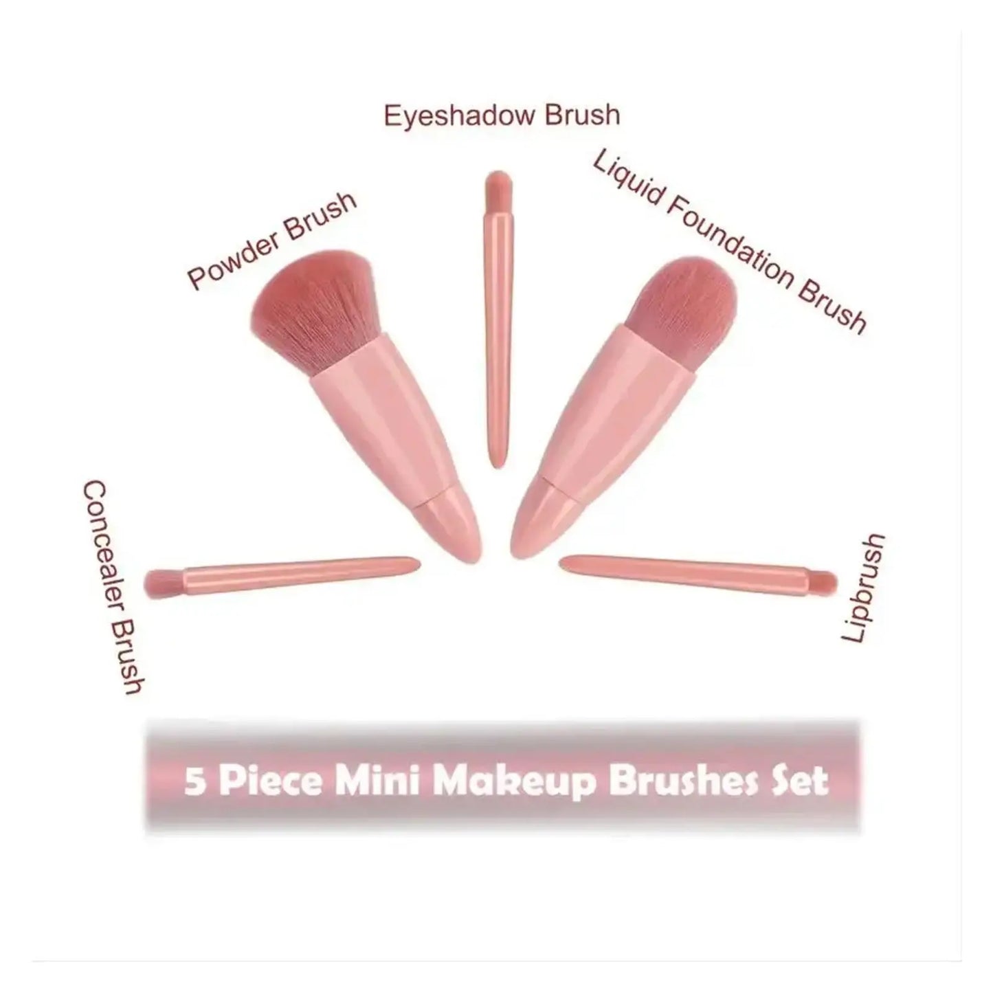 5pcs Mini Travel Size Makeup Brushes Set - Complete Function Cosmetic Brushes Kit with Storage Case And Mirror for On-the-Go App Tri Light Beauty