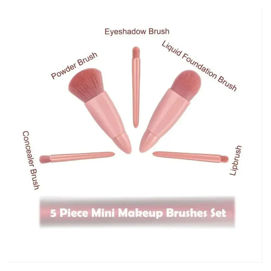 5pcs Mini Travel Size Makeup Brushes Set - Complete Function Cosmetic Brushes Kit with Storage Case And Mirror for On-the-Go App Tri Light Beauty