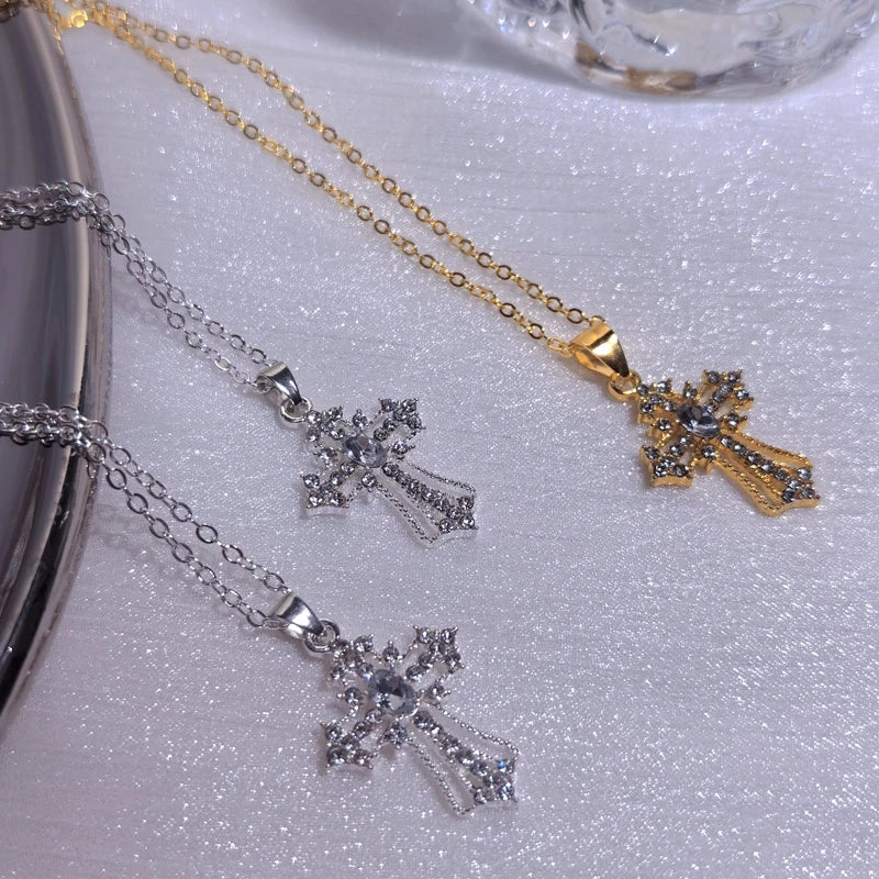 Gothic Big Zircon Cross Necklace Unisex Y2K Irregular Goth Large Cross Pendant Necklaces  for Men Women Couple Necklace Jewelry Pi-Mart