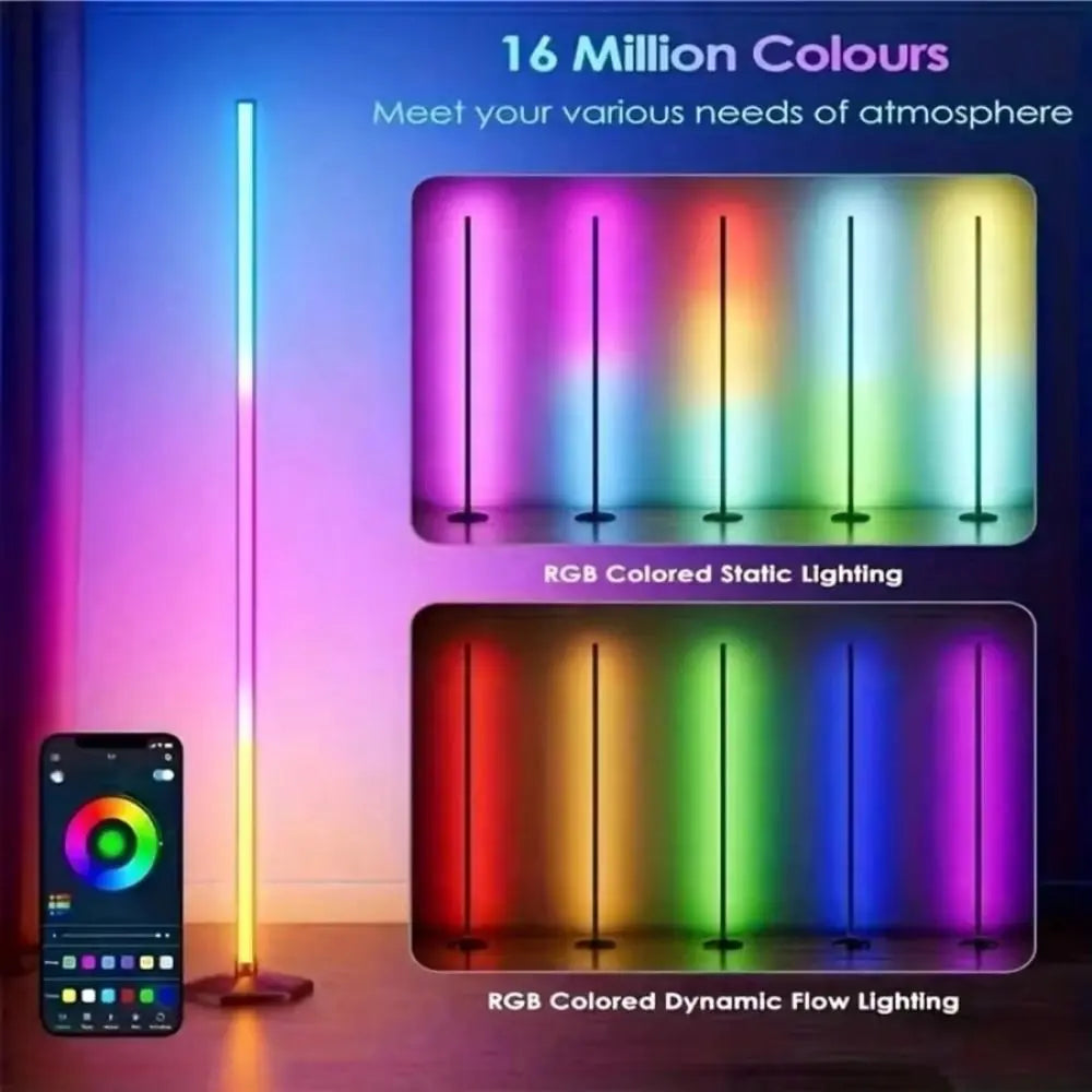 Remote Control Smart LED Floor Lamp Music Sync Dual Control Modes Corner Lighting Timer Function APP Control RGB Floor Lamp Pi-Mart