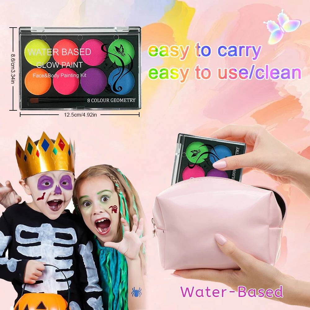 8 Colors Body Painting Palette for Tattoo Art UV Glow in The Dark Makeup Carnival Artist Cosplay Art Party Festival Cosmetics Pi-Mart