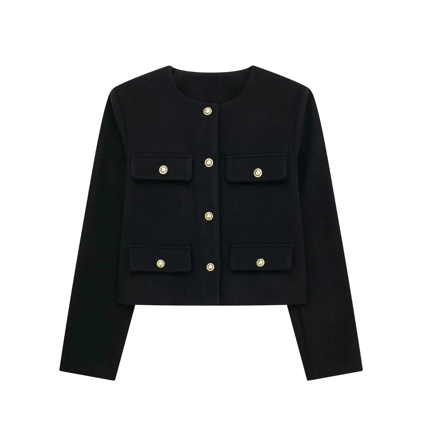HH Women Vintage Solid Coat Button Long Sleeve O Neck Jacket With Pocket 2024 Spring Elegant Female Casual Outerwear Jakcet LadyShow.Store
