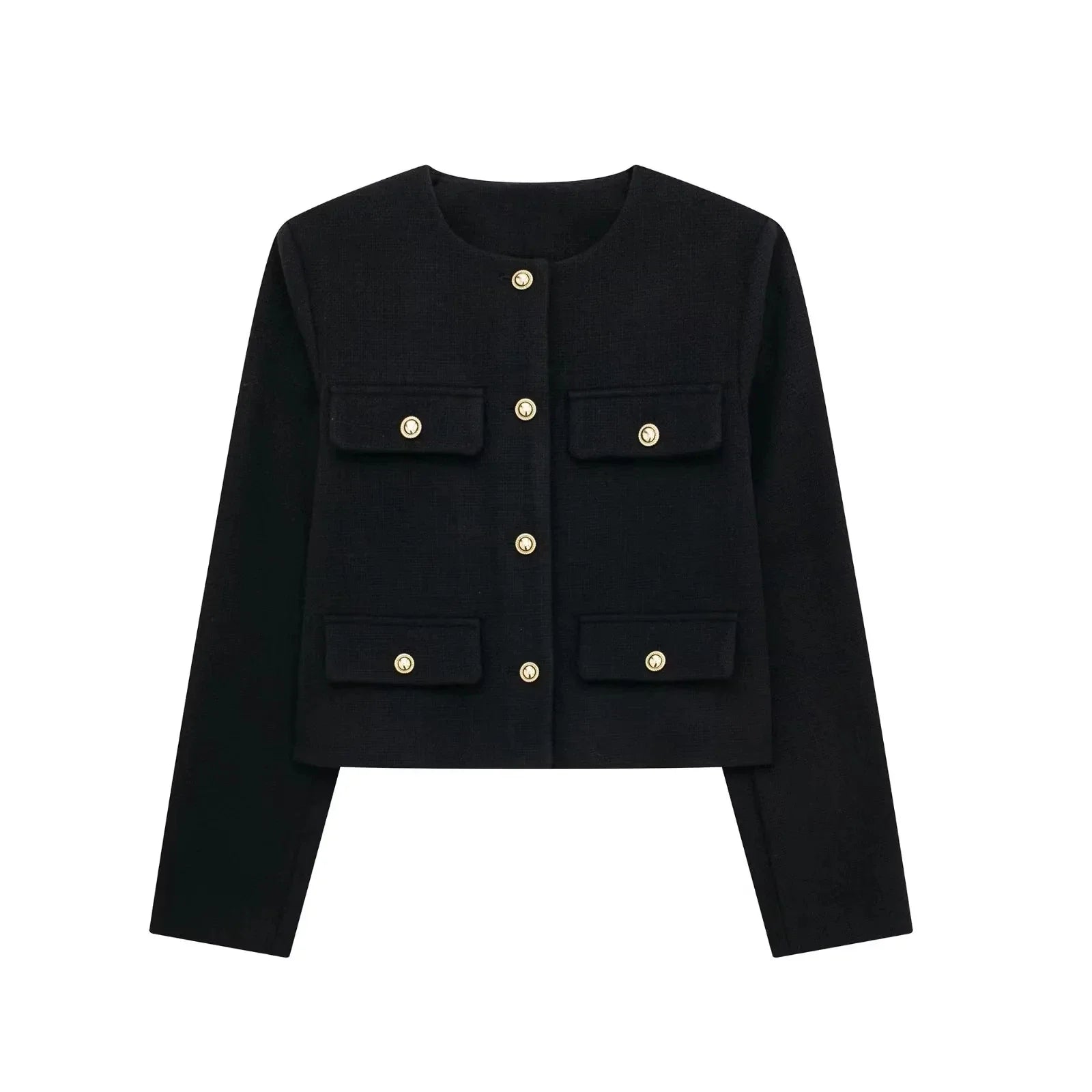 HH Women Vintage Solid Coat Button Long Sleeve O Neck Jacket With Pocket 2024 Spring Elegant Female Casual Outerwear Jakcet LadyShow.Store