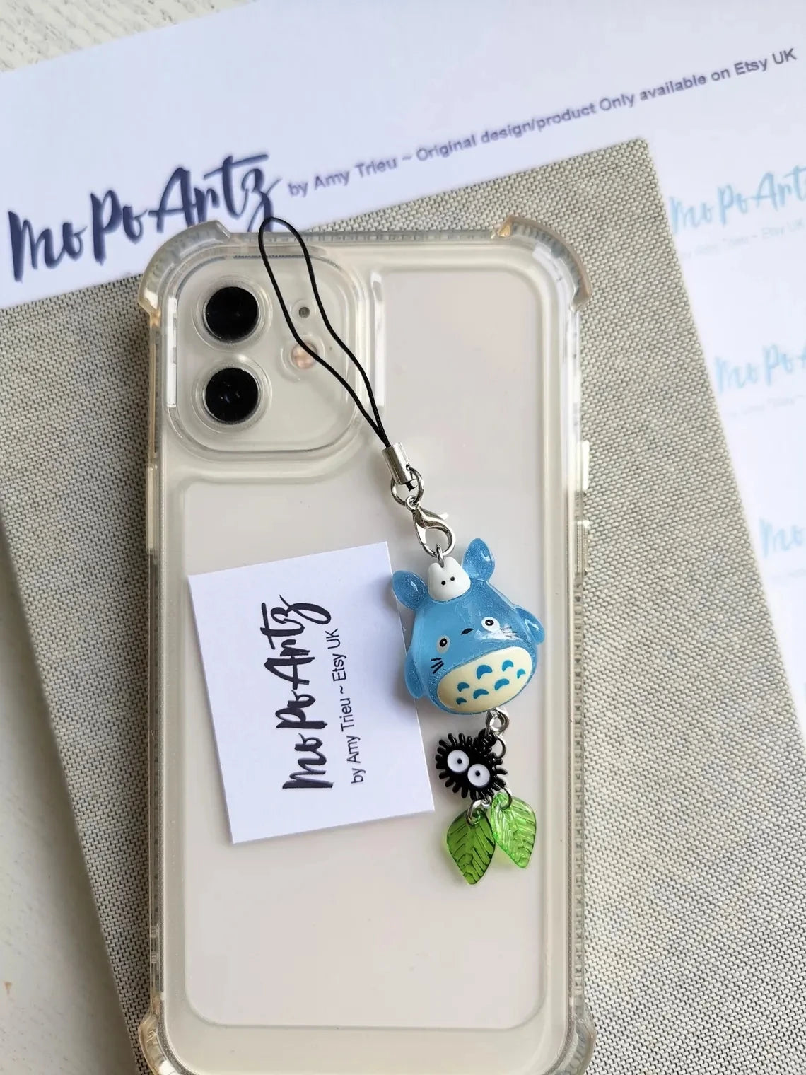 Kawaii Blue Animal Totoro Phone Charm Soot Sprite Keychain Woodland Anime Cat Cosplay Pendant Accessories Handmade Y2K Gift Pi-Mart