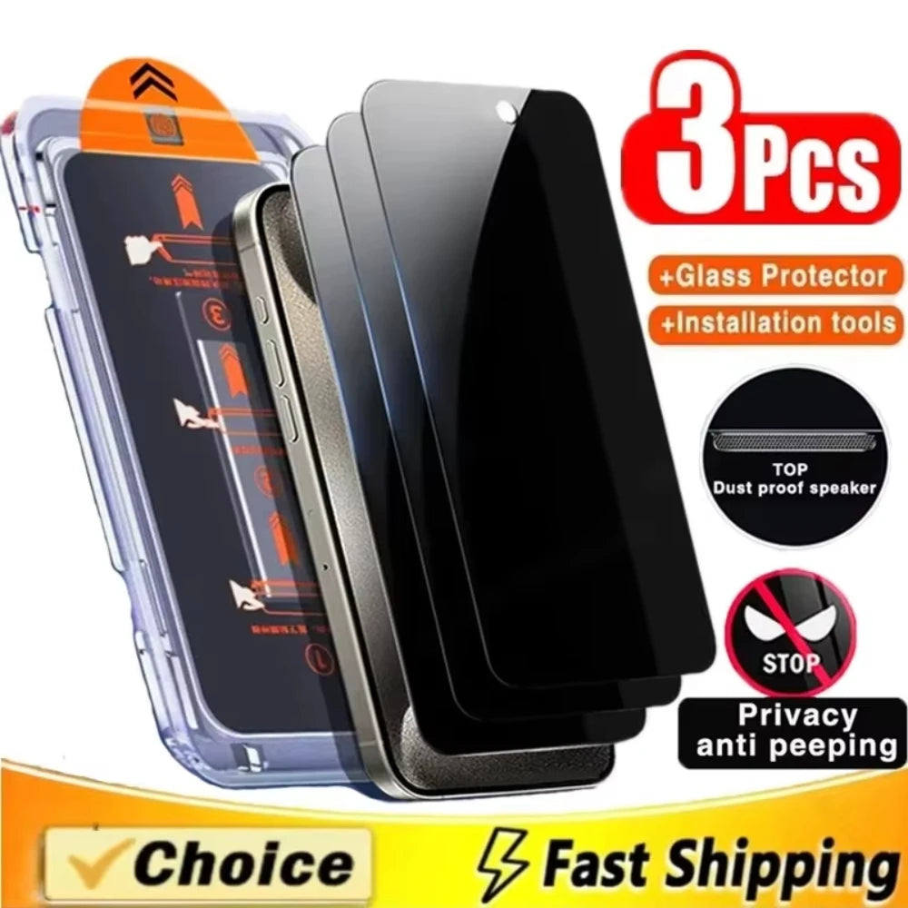 3Pcs Privacy Tempered Glass Dust Free Installation Protector for IPhone 18 17 16 15 14 13 12 11 Pro Max Anti-Spy Screen Protecto Pi-Mart