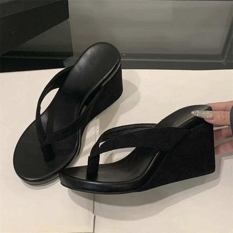 Eilyken Summer Leopard Print Clip Toe Platform Wedges Women Slippers Fashion Thick Bottom High Heels Flip Flops Shoes LadyShow.Store