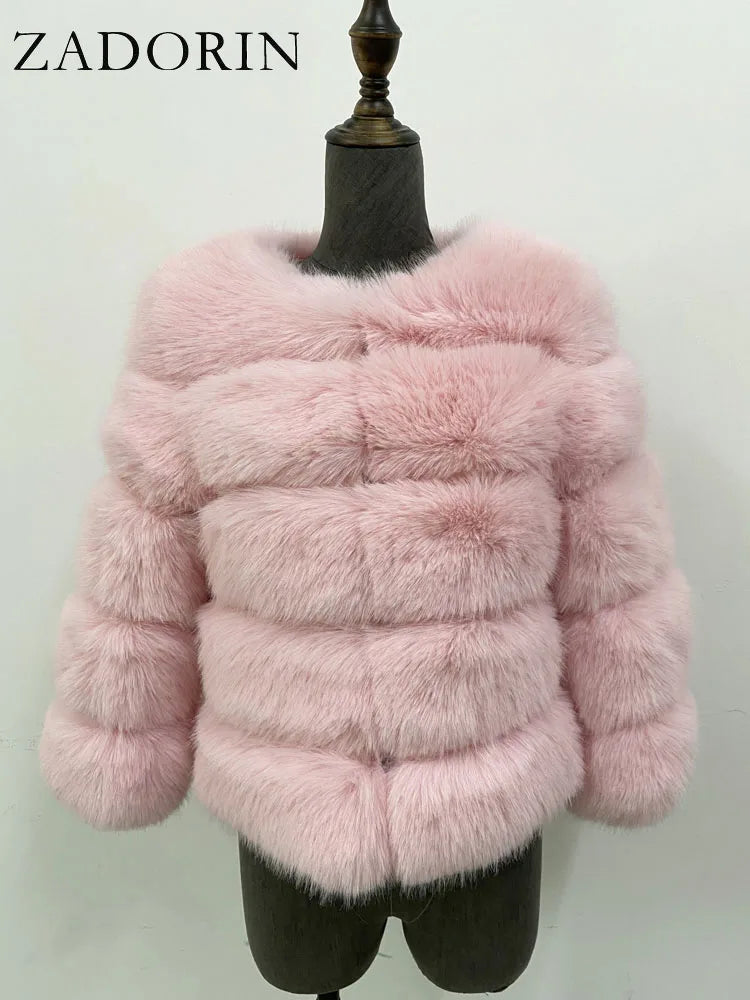 ZADORIN S-6XL Mink Coat Winter Black White Faux Fur Coat Woman Elegant Fluffy Faux Fur Jacket Top Short Fur Coats Woman Clothing LadyShow.Store