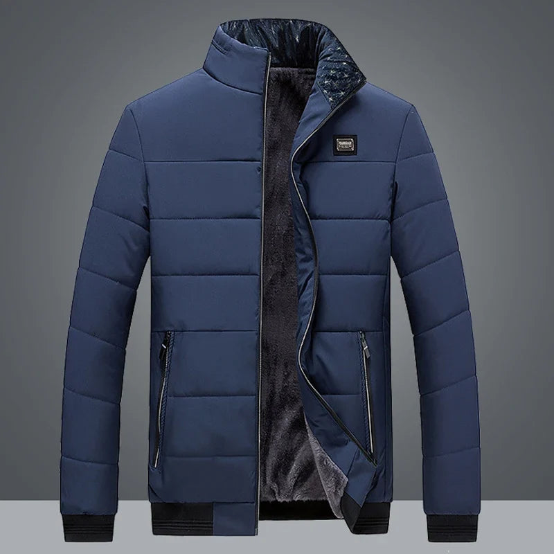 Puffer Jacket Mens Fleece Lined Thick Parkas Stand Collar Jacket Men's Coat Winter Warm Thick Coat Quilted Padded Jacket Outwear LadyShow.Store