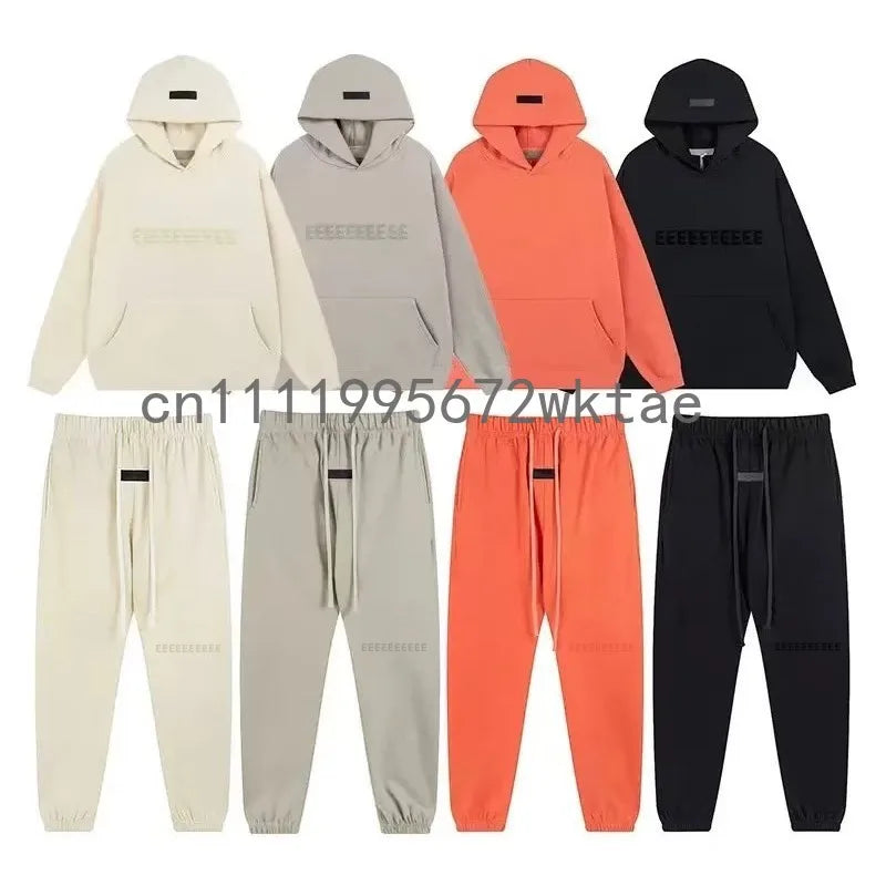 FW22 Men's Hoodies Jogging Set Luxury Design Chest Two Rows Plush Letter Hoodie Women's Loose Hoodie Fashion Unisex Pants Set LadyShow.Store