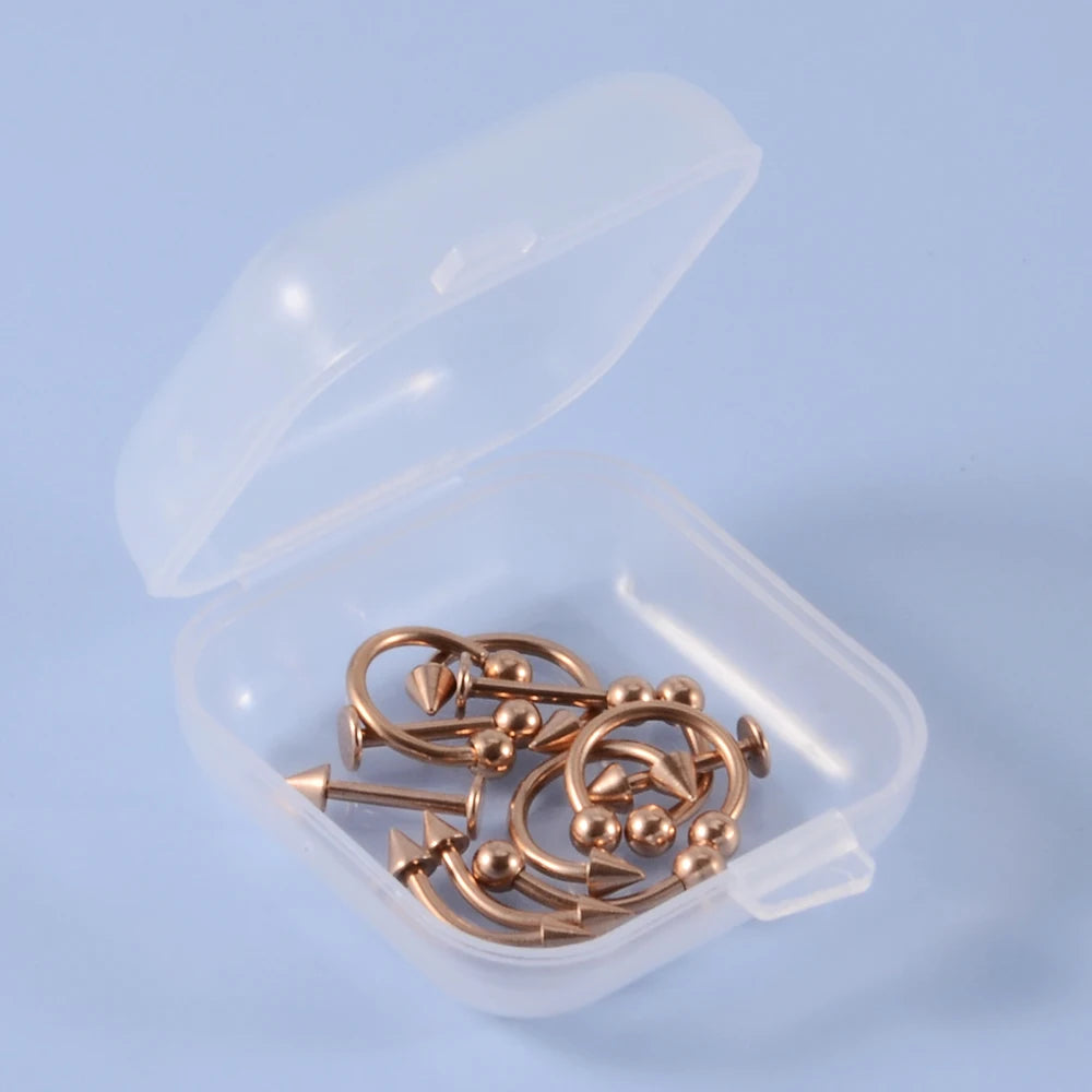 12pcs/Set Surgical Steel Silver Color Gold Plated Black Rainbow Ear Nose Eyebrow Labret Basic Piercing Jewelry Set 8mm Pi-Mart