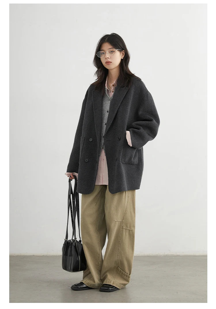 CHIC VEN New Women Woolen Coat Loose Solid Mid-length Double-sided Oversized Office Ladies Jackets Outerwear Autumn Winter 2026 Pi-Mart