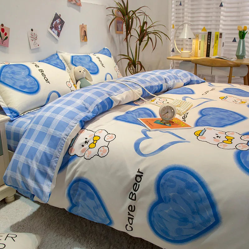 Daisy Printed King Size Duvet Cover Set with Sheets High Quality Washed Cotton Bedding Set Queen Home Bed Sets Comforter Covers LadyShow.Store
