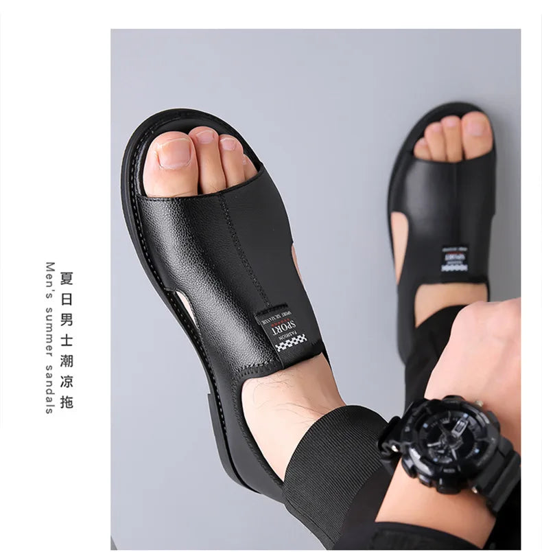 Brand Man Sandals Designer Fashion Leather Casual for Men Summer Comfortable Beach Slippers Outdoor Non-slip Men Sandalias 2026 Pi-Mart