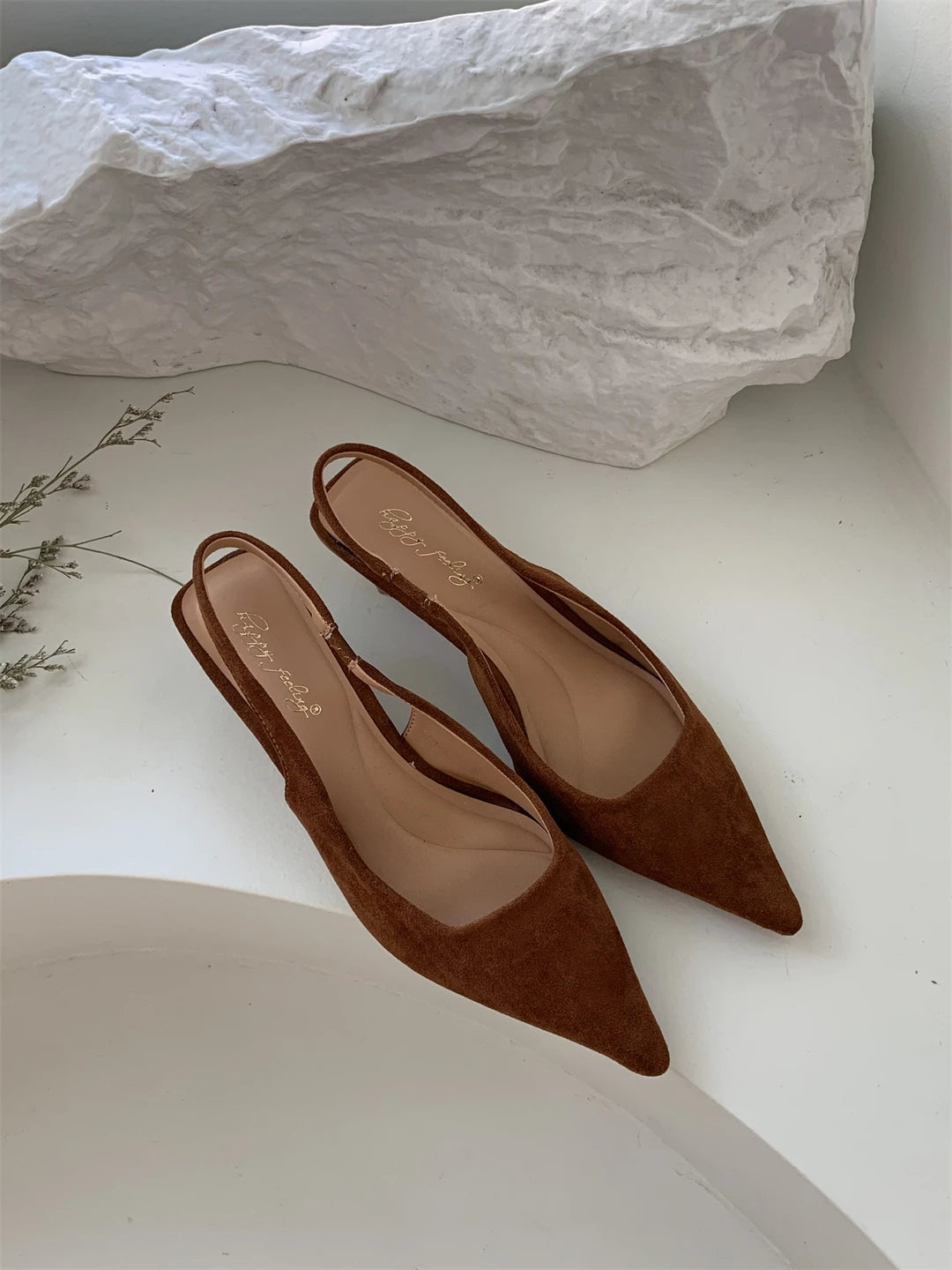 Bailamos Women Sandals Pointed Toe Elegant Low-heel Shoes Summer Fashion Slingback Woman Mules Shoes Pumps Dress Shoes Pi-Mart