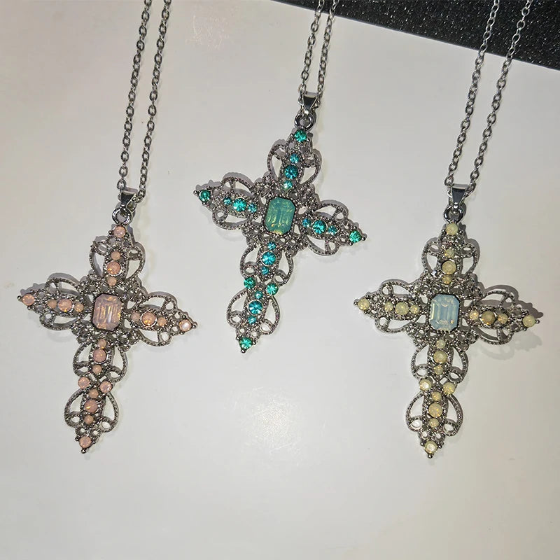 Gothic Big Zircon Cross Necklace Unisex Y2K Irregular Goth Large Cross Pendant Necklaces  for Men Women Couple Necklace Jewelry Pi-Mart