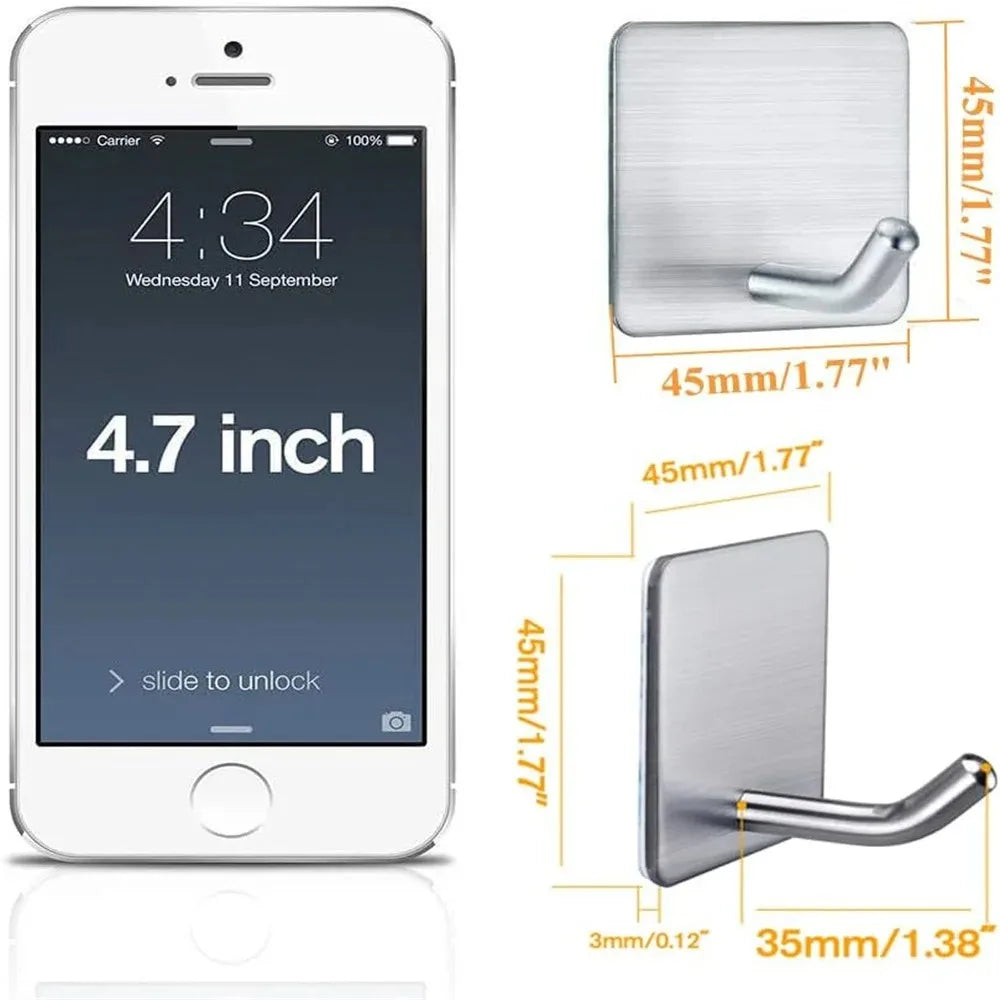 4PCS Stainless Steel Wall Mounted, Wall Mounted Self-Adhesive Hook, Key Holder, Wall Mounted, Towel Rack, Jacket, Bag Hook LadyShow.Store