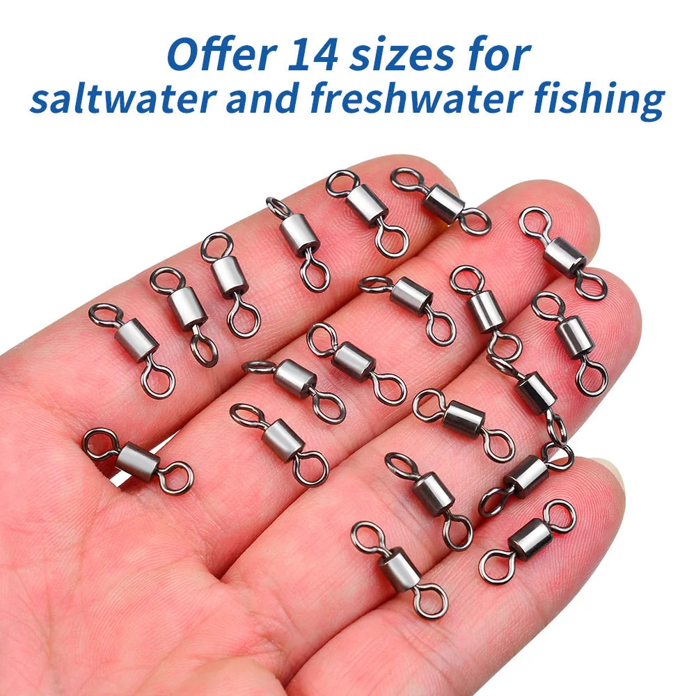 50pcs Fishing Swivels Rolling Swivels Solid Stainless Steel Rings Fishhooks Lure Connector for Fishing Accessories Pi-Mart
