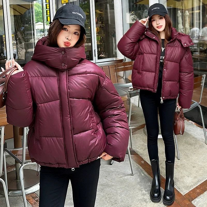 2026 Winter Women Thicke Cotton Coat Loose Hooded Puffer Jacket New Cropped Down Cotton Padded Coat  Female Parkas Outwear LadyShow.Store