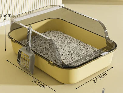 P Semi-Enclosed Cat Litter Box Splashproof Kitten Toilet Tray Pet Cleaning Basin with High Sides for Indoor Use Pi-Mart