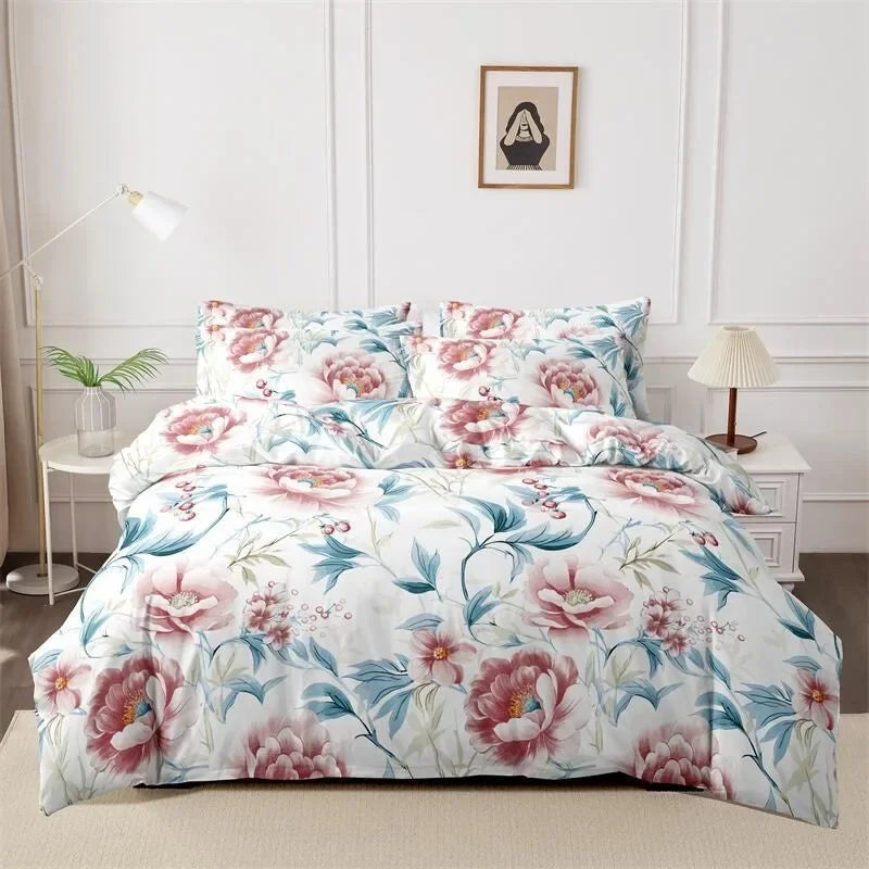 3pcs Printed Brushed Duvet Cover Pillowcase Three Piece Set High Quality Skin Friendly Fabric Bedding Cover (without Bed Sheet) Pi-Mart