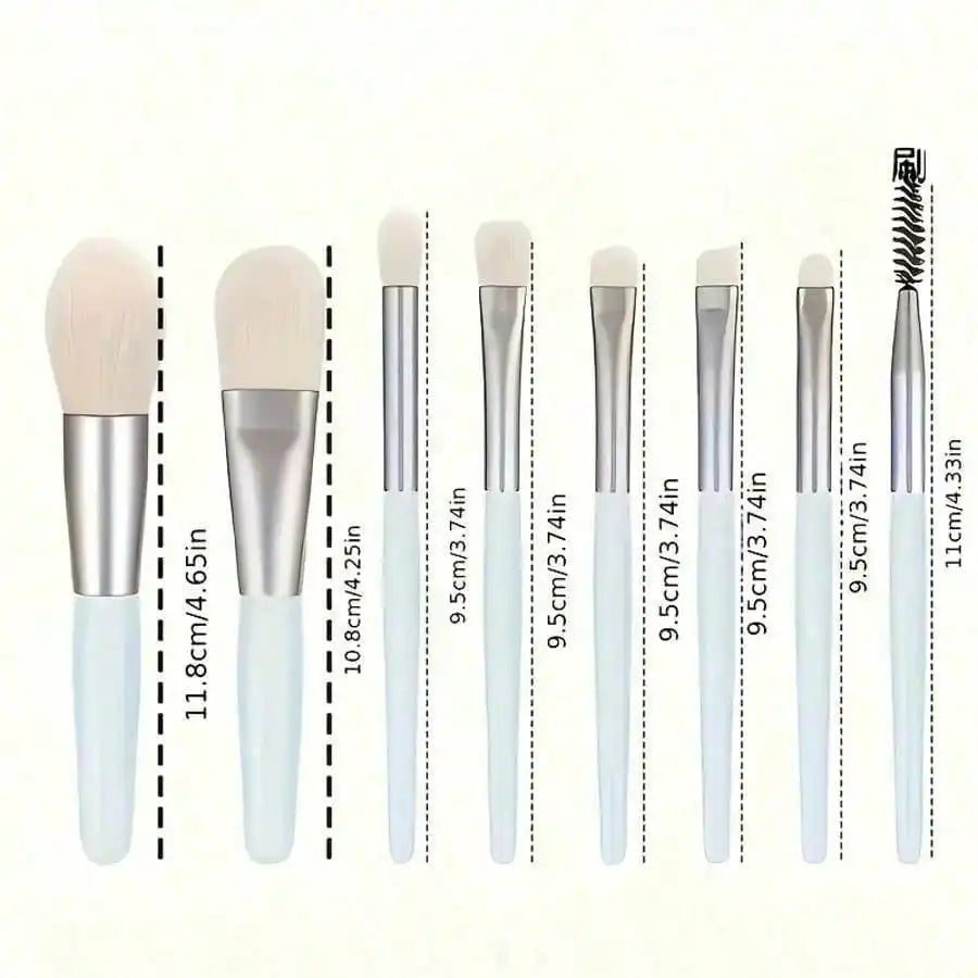 8Pcs Mini Multipurpose Makeup Brush Set Portable Cosmetic Tool For Blush Highlighter Eyeshadow Powder Concealer Daily Beauty Accessory For Women Tri Light Beauty