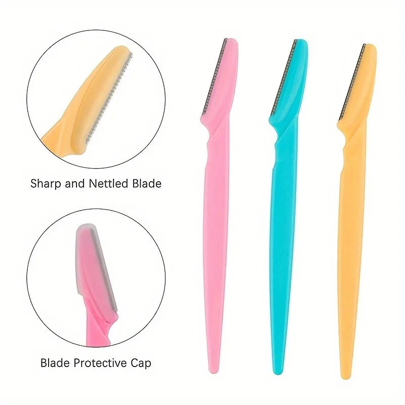 3Pcs Women Eyebrow Razor Stainless Steel Curved Blade Portable Household Facial Grooming Accessory Pi-Mart