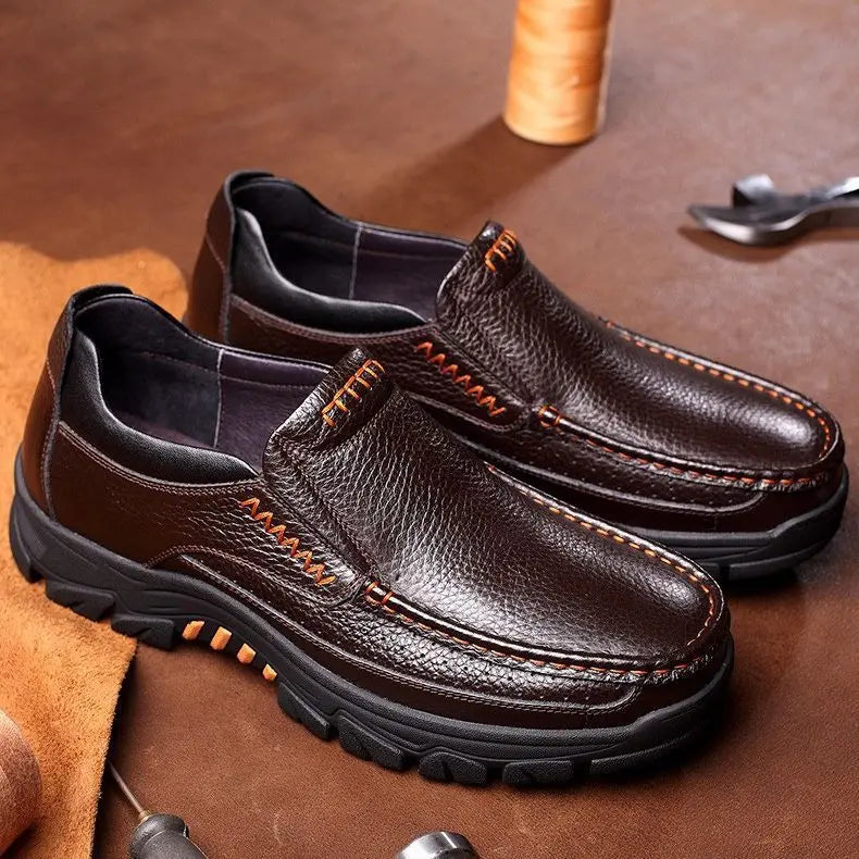 Autumn Genuine Leather Men's Casual Business Leather Shoes Lightweight Breathable Anti Slip Casual Leather Shoes Men Shoes Pi-Mart